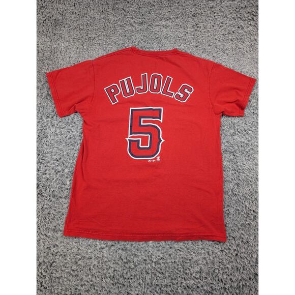 Anaheim Angels Shirt Men Medium Red Short Sleeve Majestic MLB Albert Pujols 5 - Picture 5 of 6